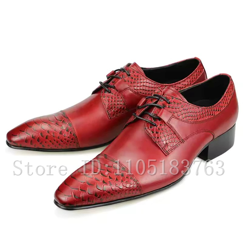 Men Shoes Elegant - Zapatos Oxford de Cuero Genuino Rojo